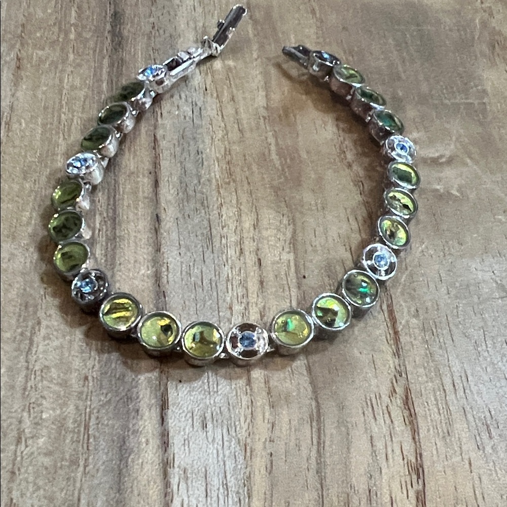 Elegant Green and purple Silver Tone Fashion Tennis Bracelet